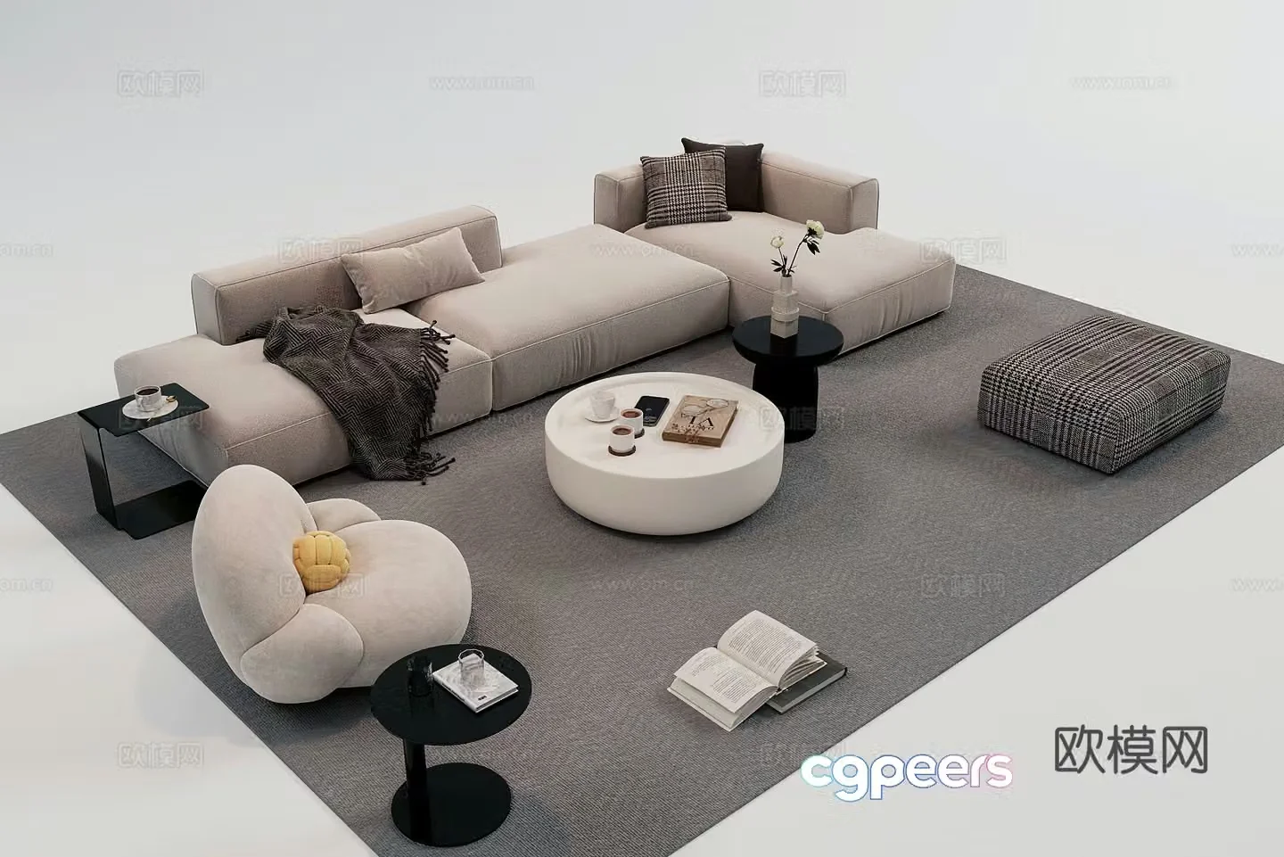 Sofa coffee table combination 3D model