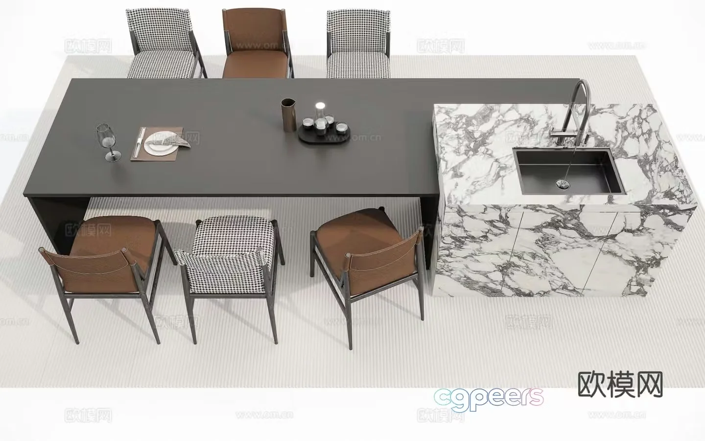 Italian dining table island 3d model