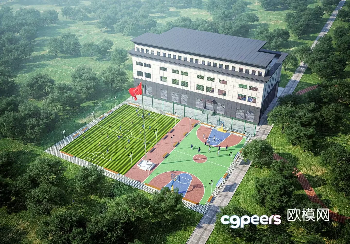 Aerial view of modern school playground 3d model