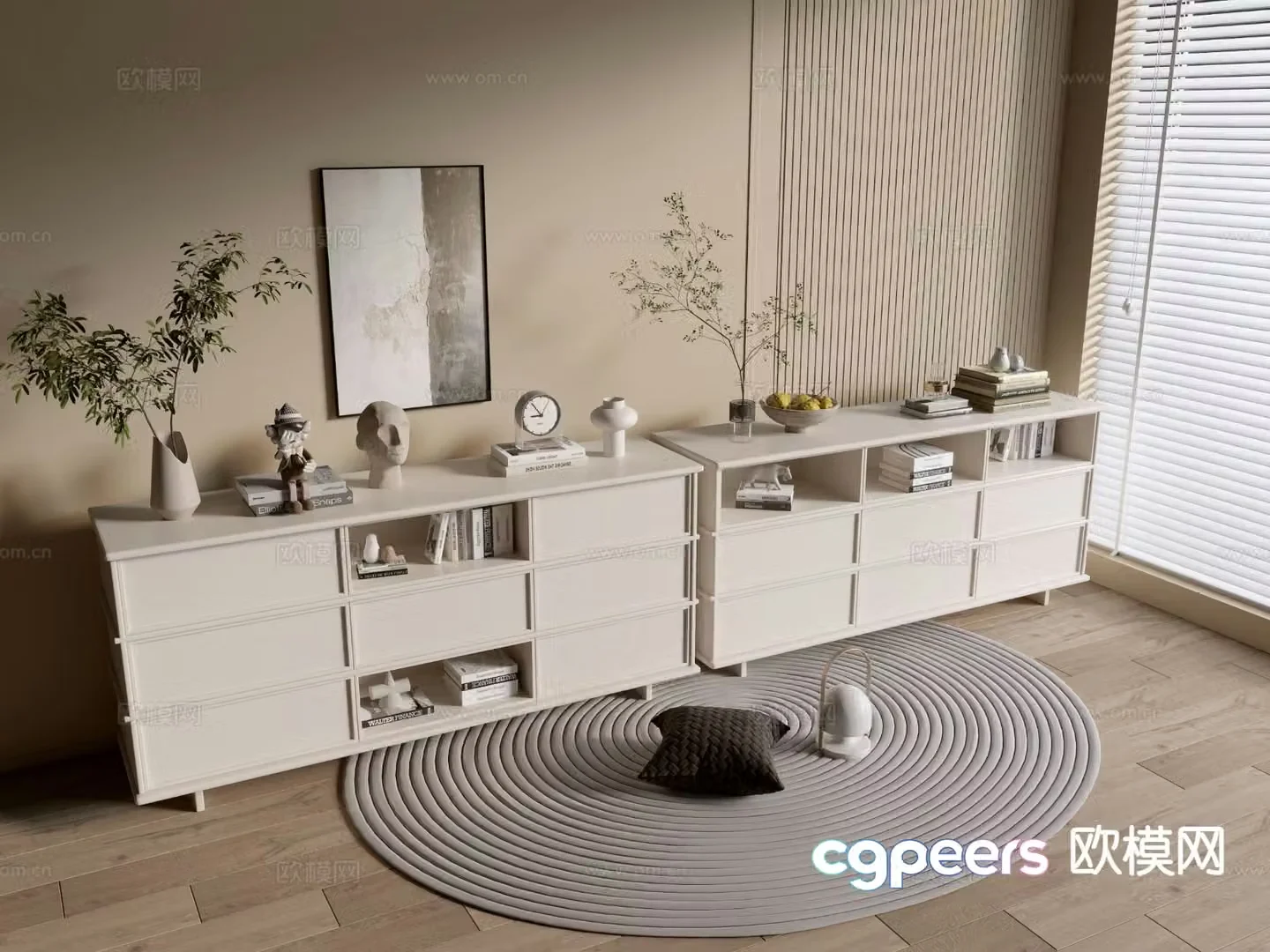 Cream style entrance cabinet side cabinet 3D model