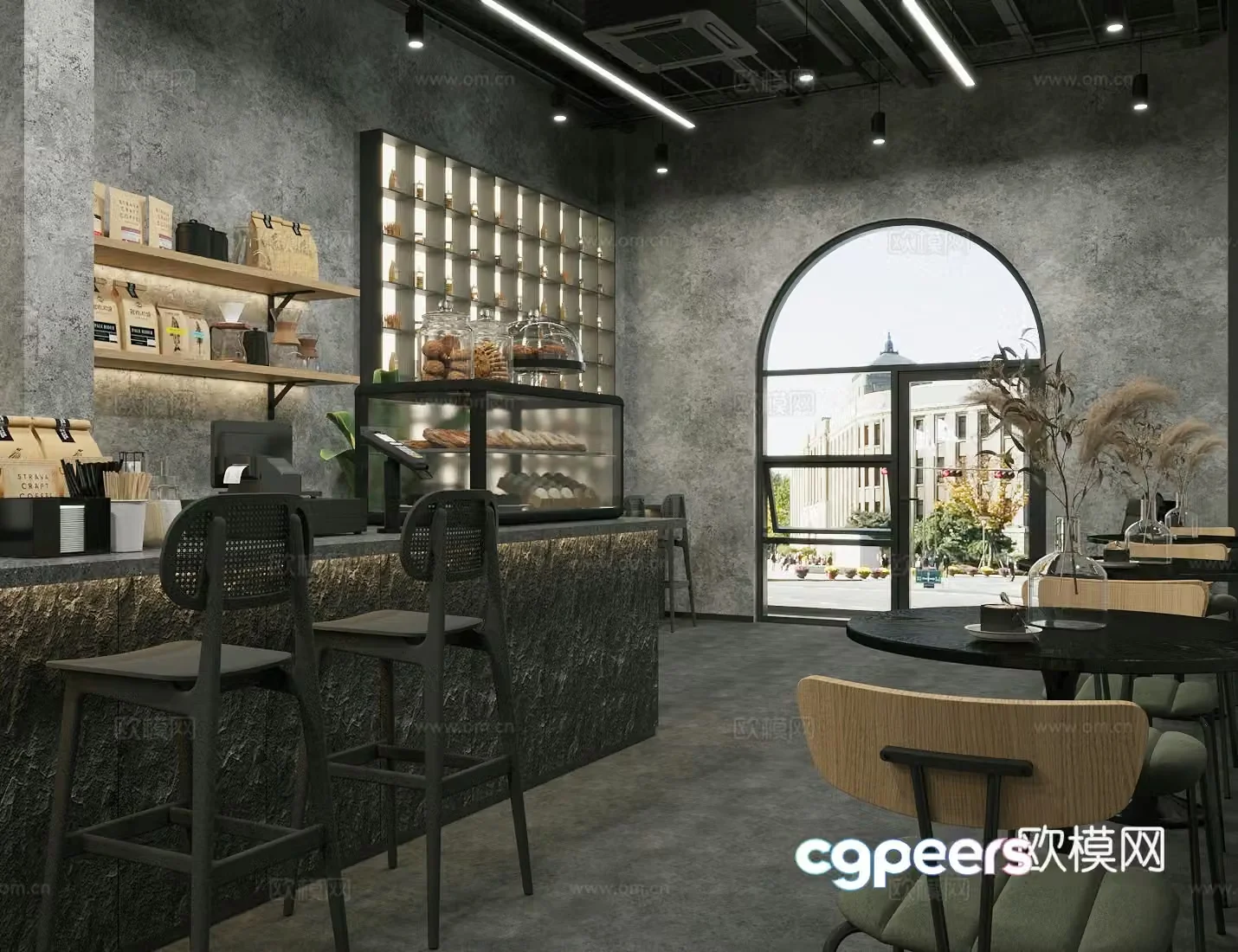 Industrial style coffee shop Industrial style milk tea shop Coffee table and chair Milk tea shop table and chair Coffee shop center 3D model