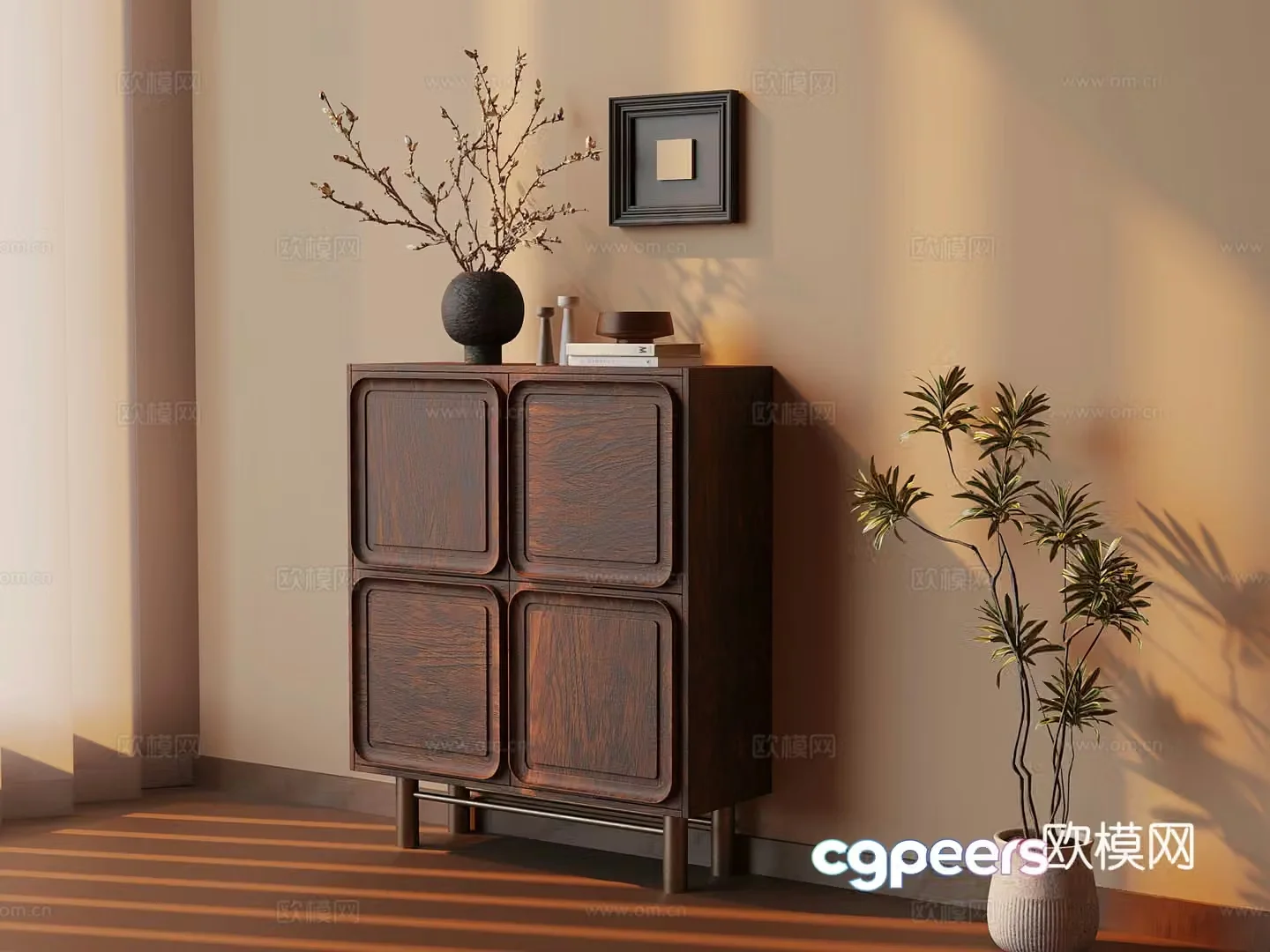Middle-aged style entrance cabinet ornament decoration 3D model