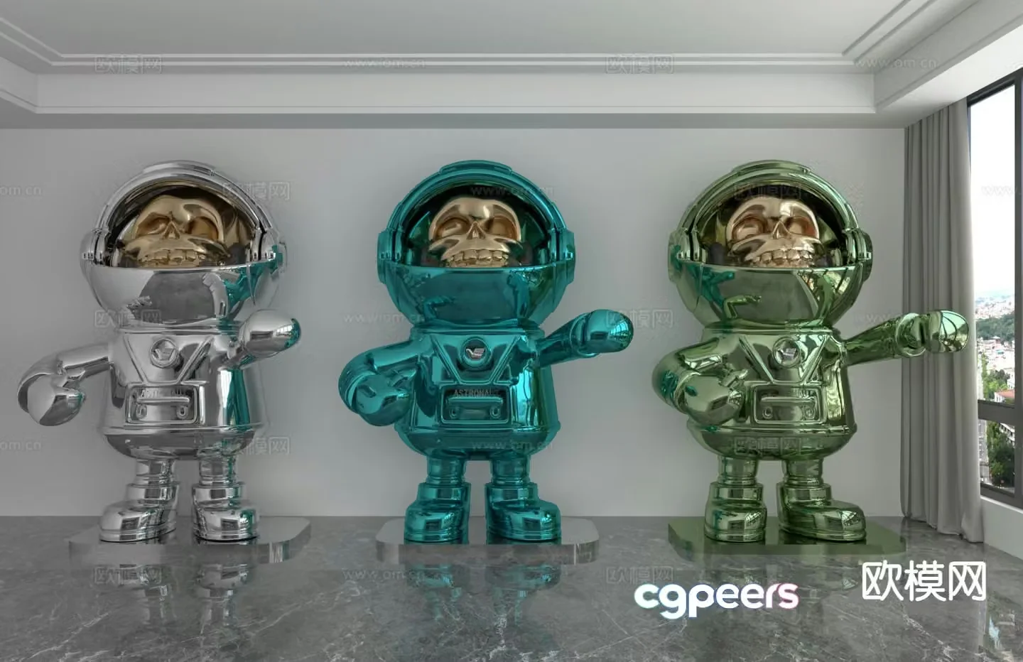 Color laser astronaut trendy ornament 3D model