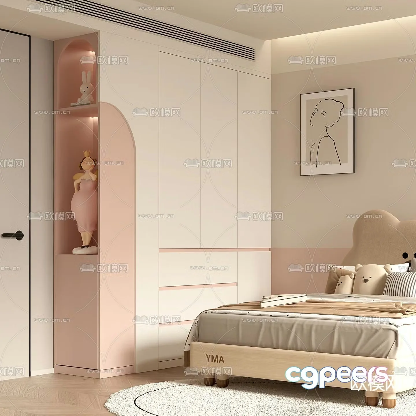 Cream style wardrobe children’s wardrobe 3d model