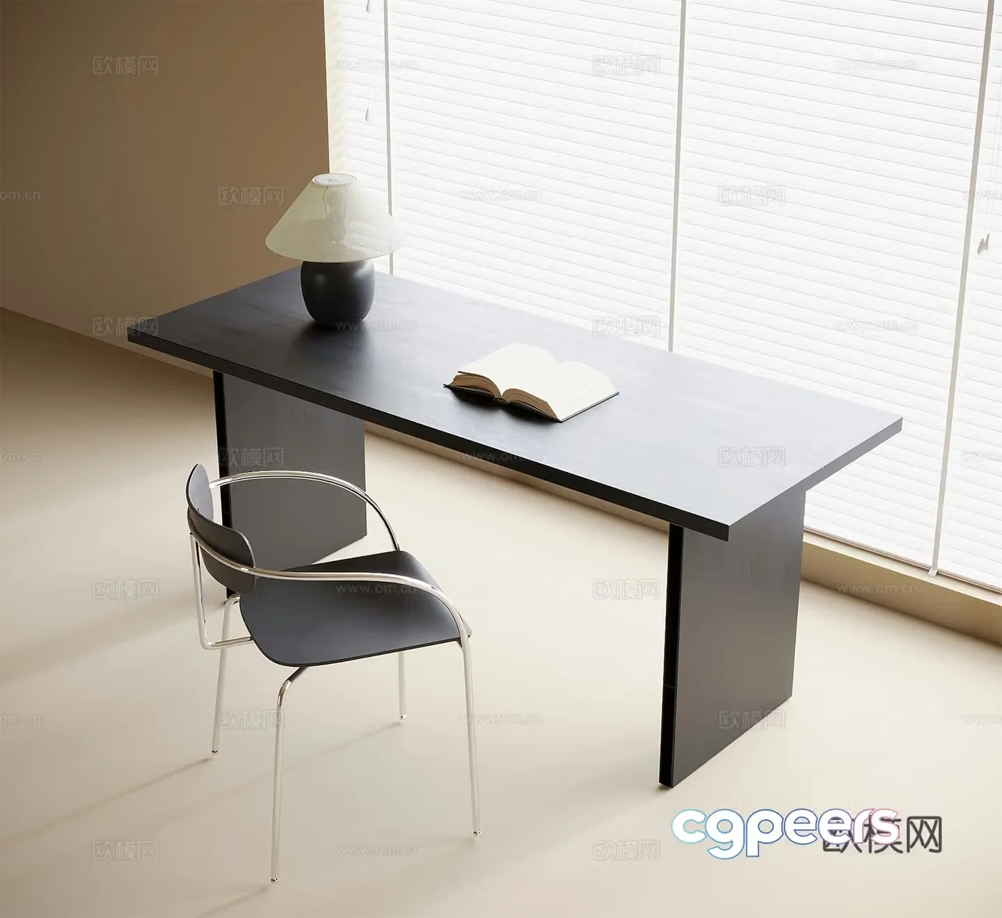 Modern desk chair desk lamp book chair desk 3d model