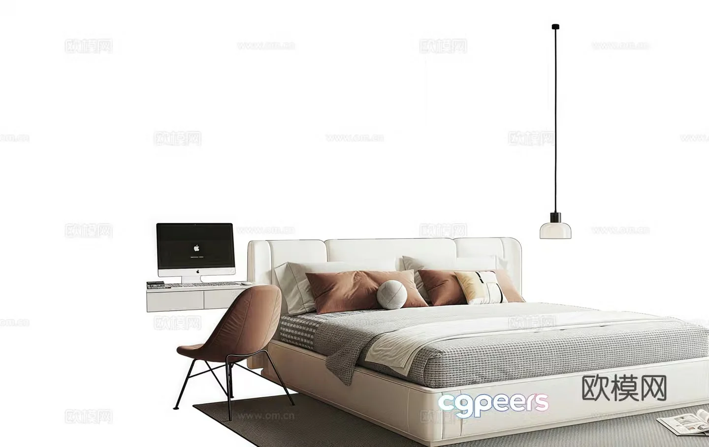 Modern Italian double bed 3d model