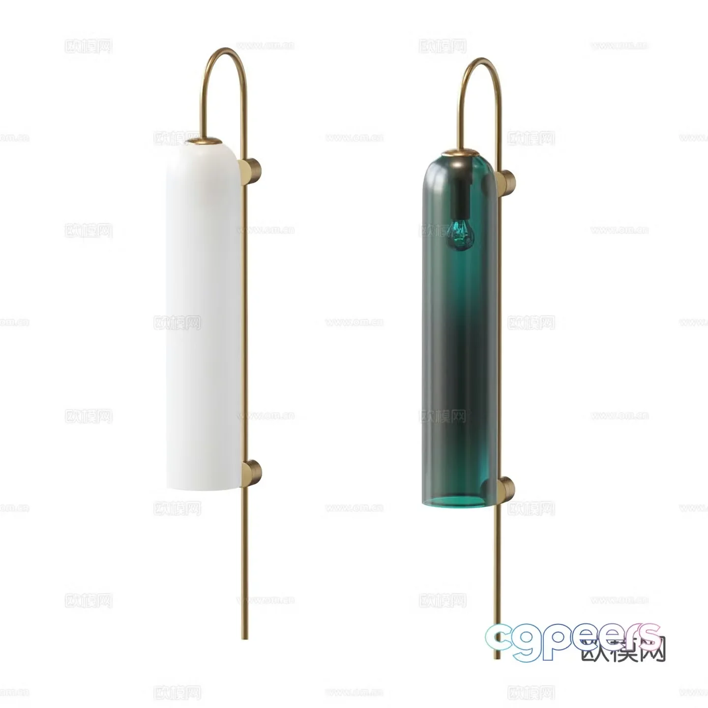 New Chinese style light luxury metal glass decorative wall light 3D model