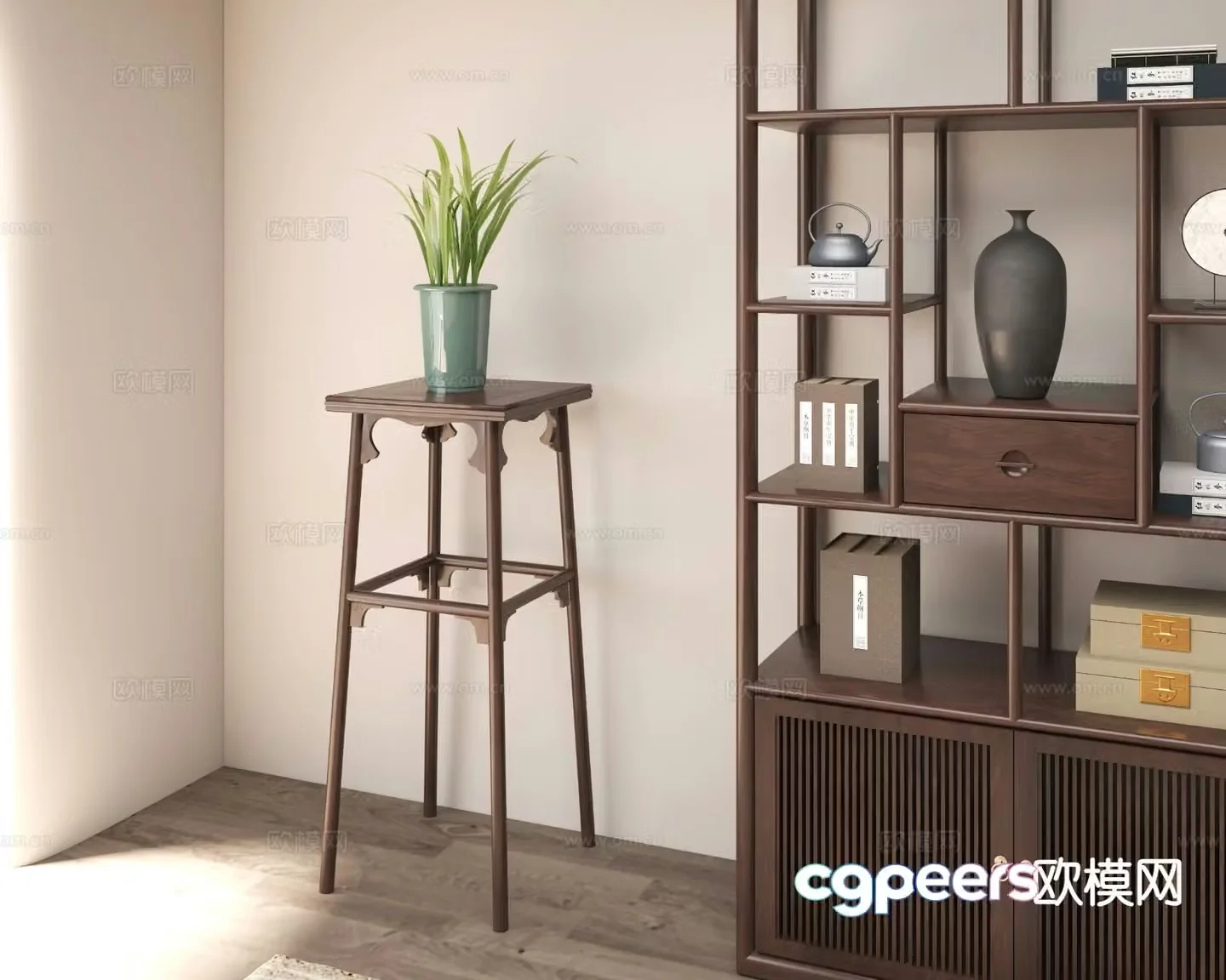 New Chinese style flower stand flower table potted plant 3D model