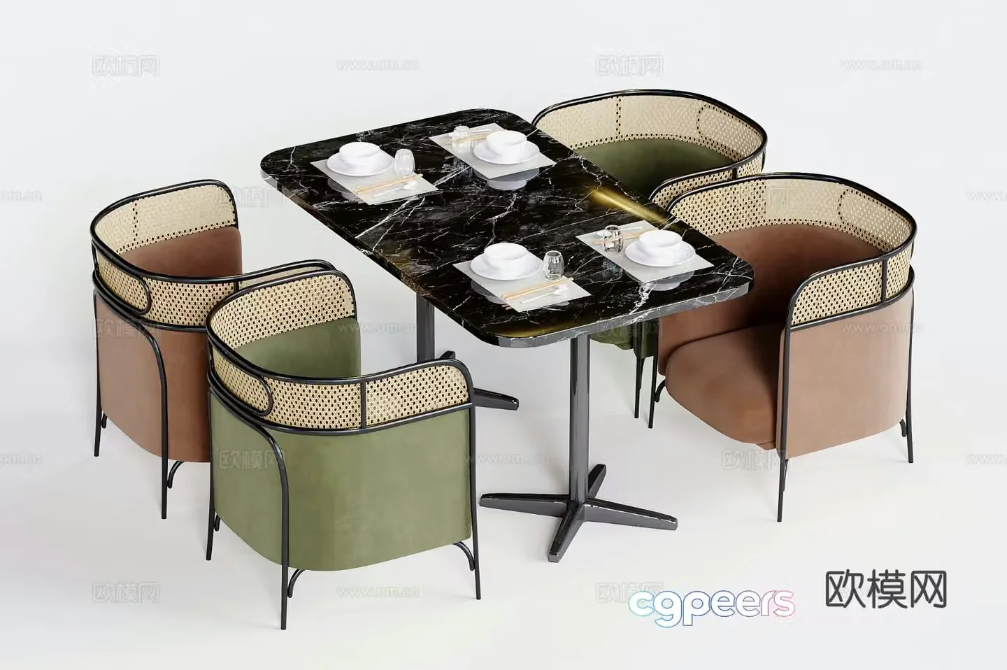 Medieval style dining table and chairs marble dining table 3d model