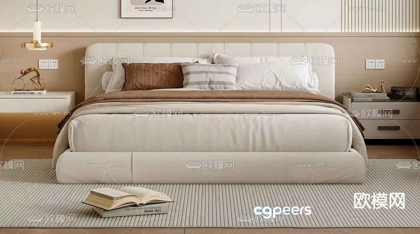 Cream style double bed 3d model