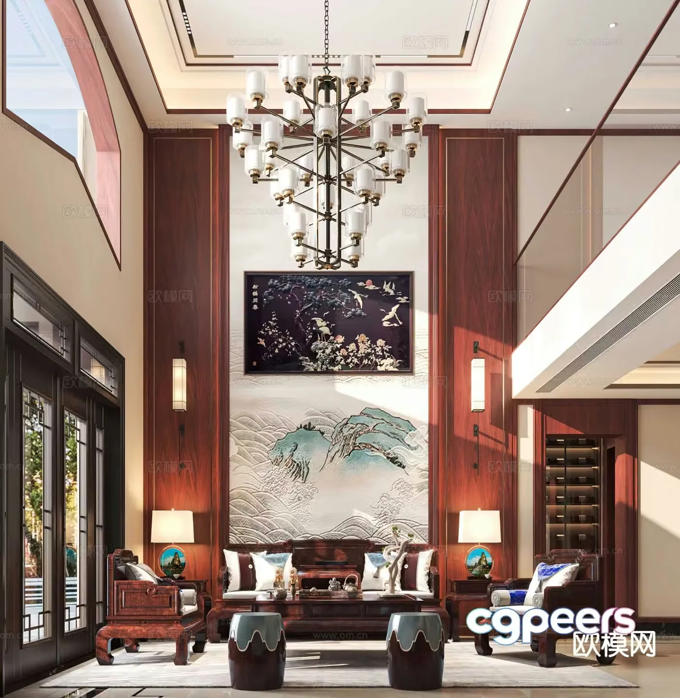 Villa living room villa hollow 3d model