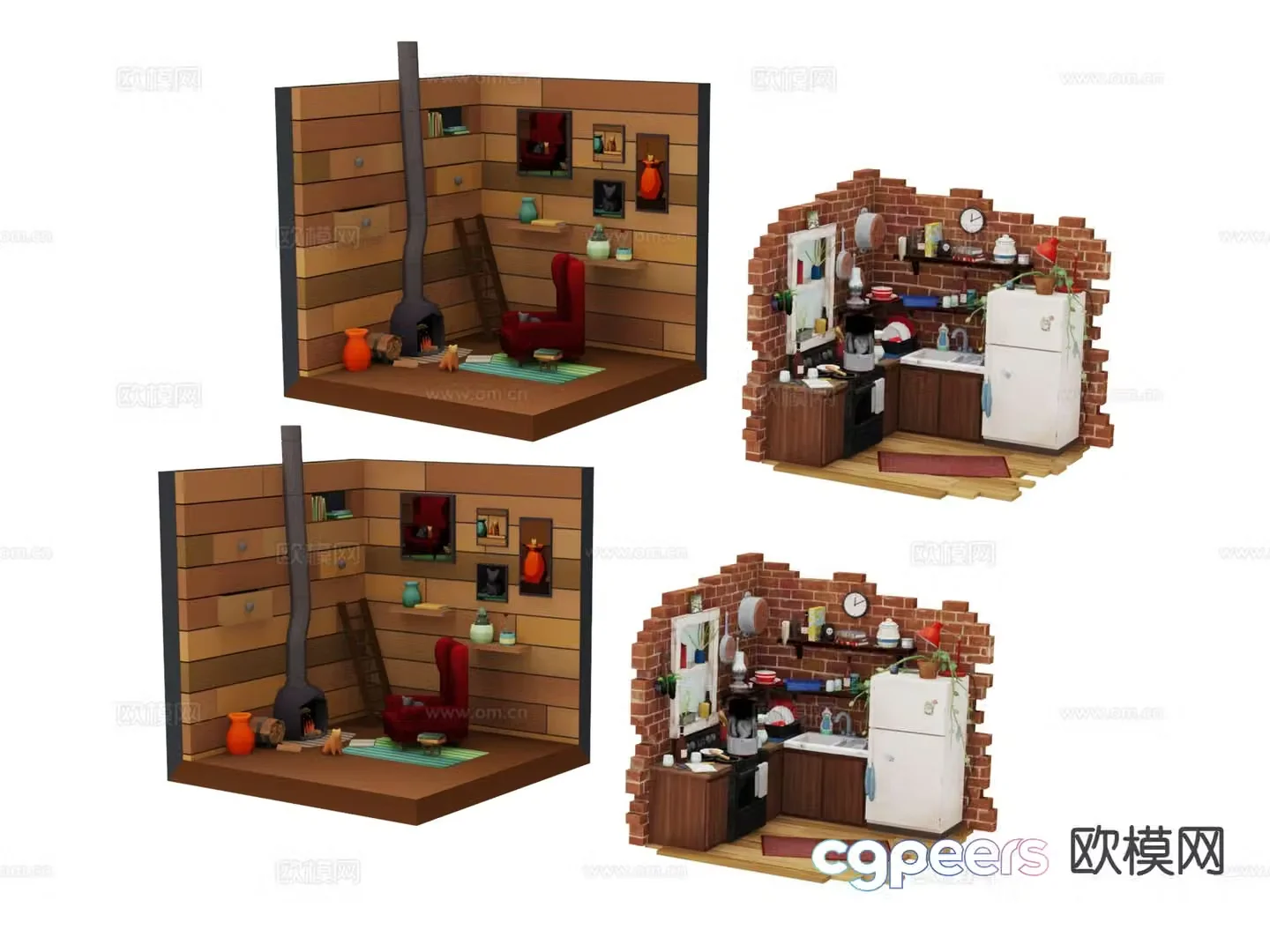 Furnishings presentation sketches building block toys 3D model