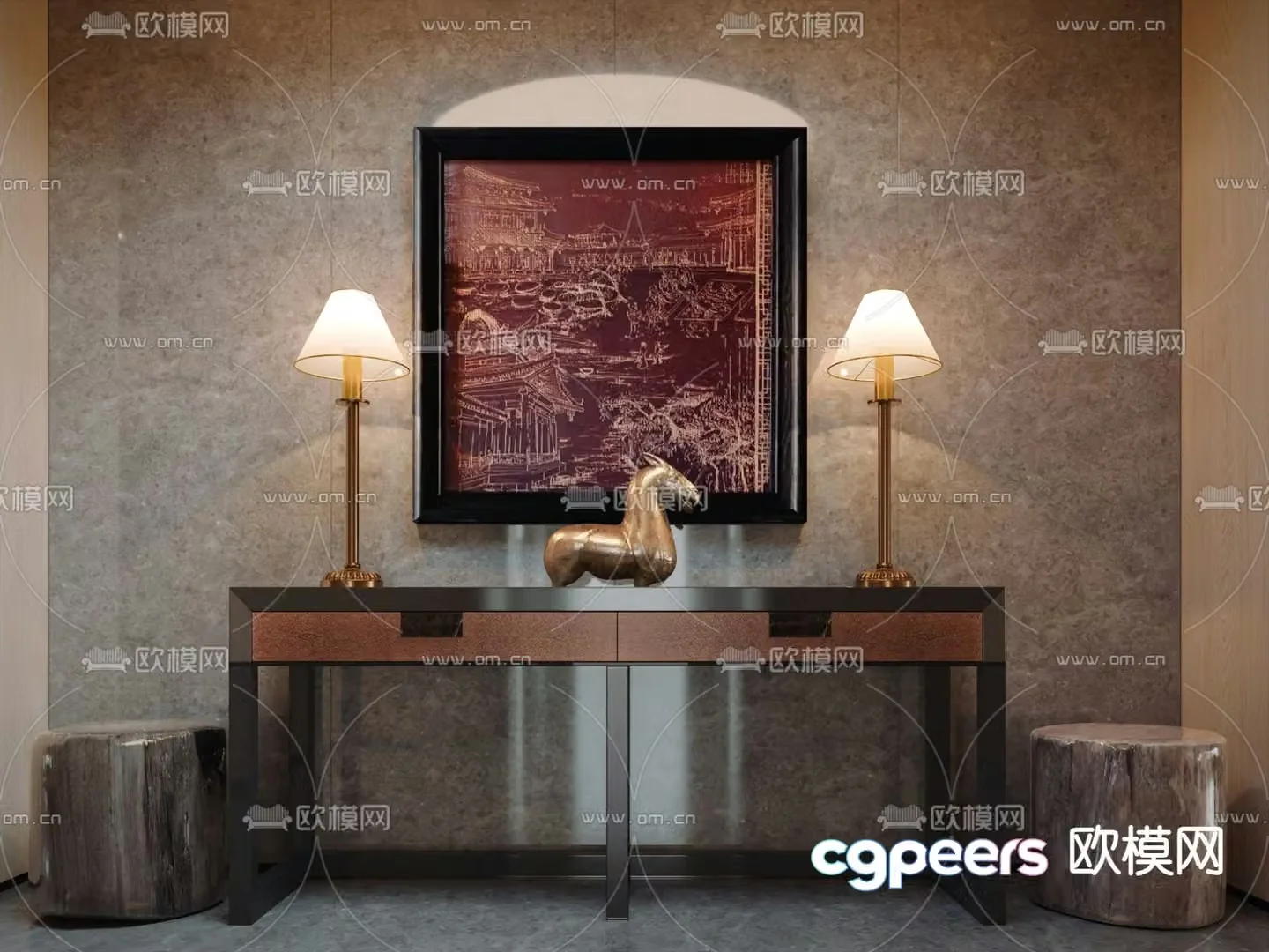 New Chinese style end-of-view 3D model