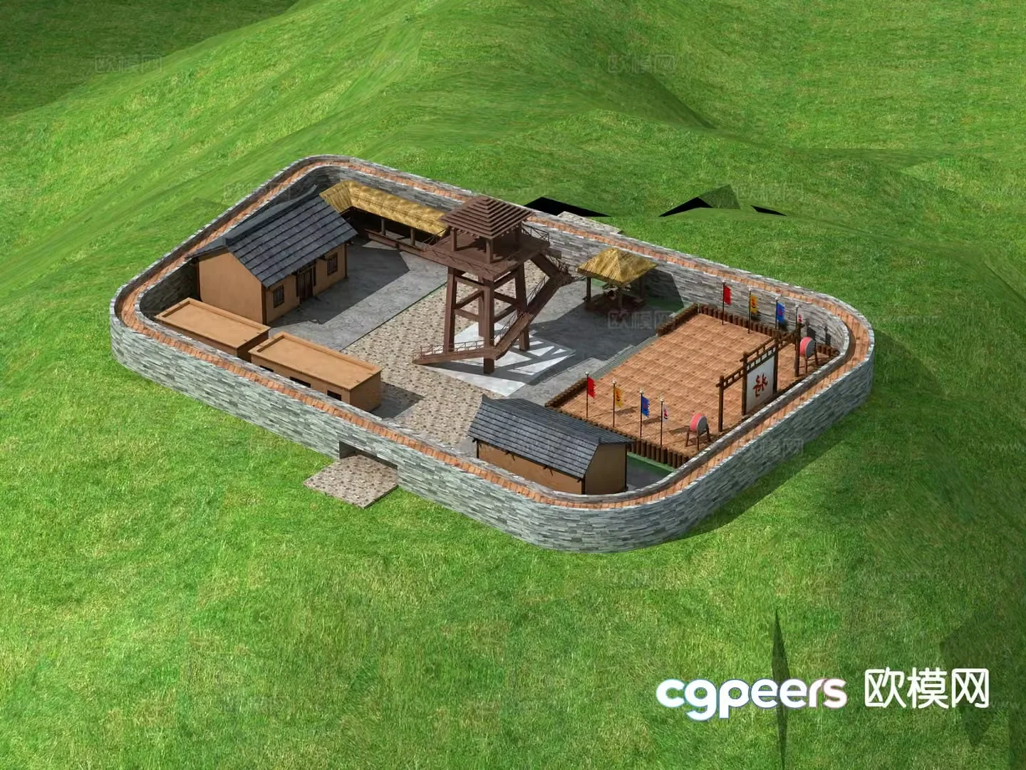New Chinese style ancient mountain village 3D model