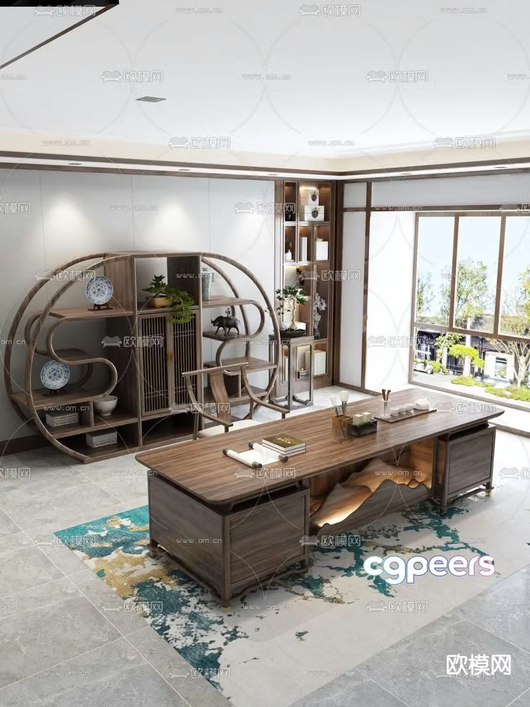 New Chinese style office desk desk boss desk 3D model