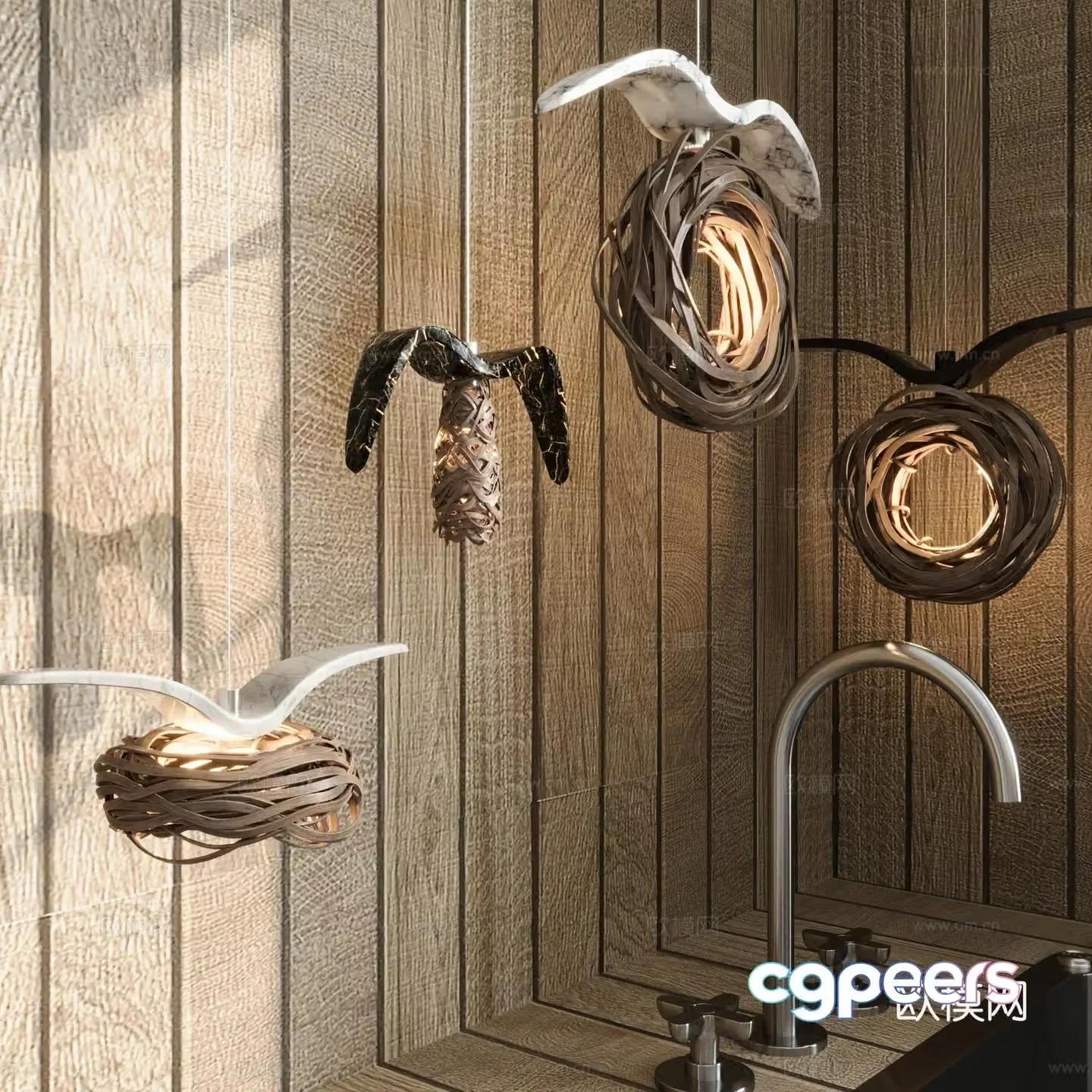 Modern Wasabi Chandelier Seabird Decorative Pendant Bar Chandelier 3D Model