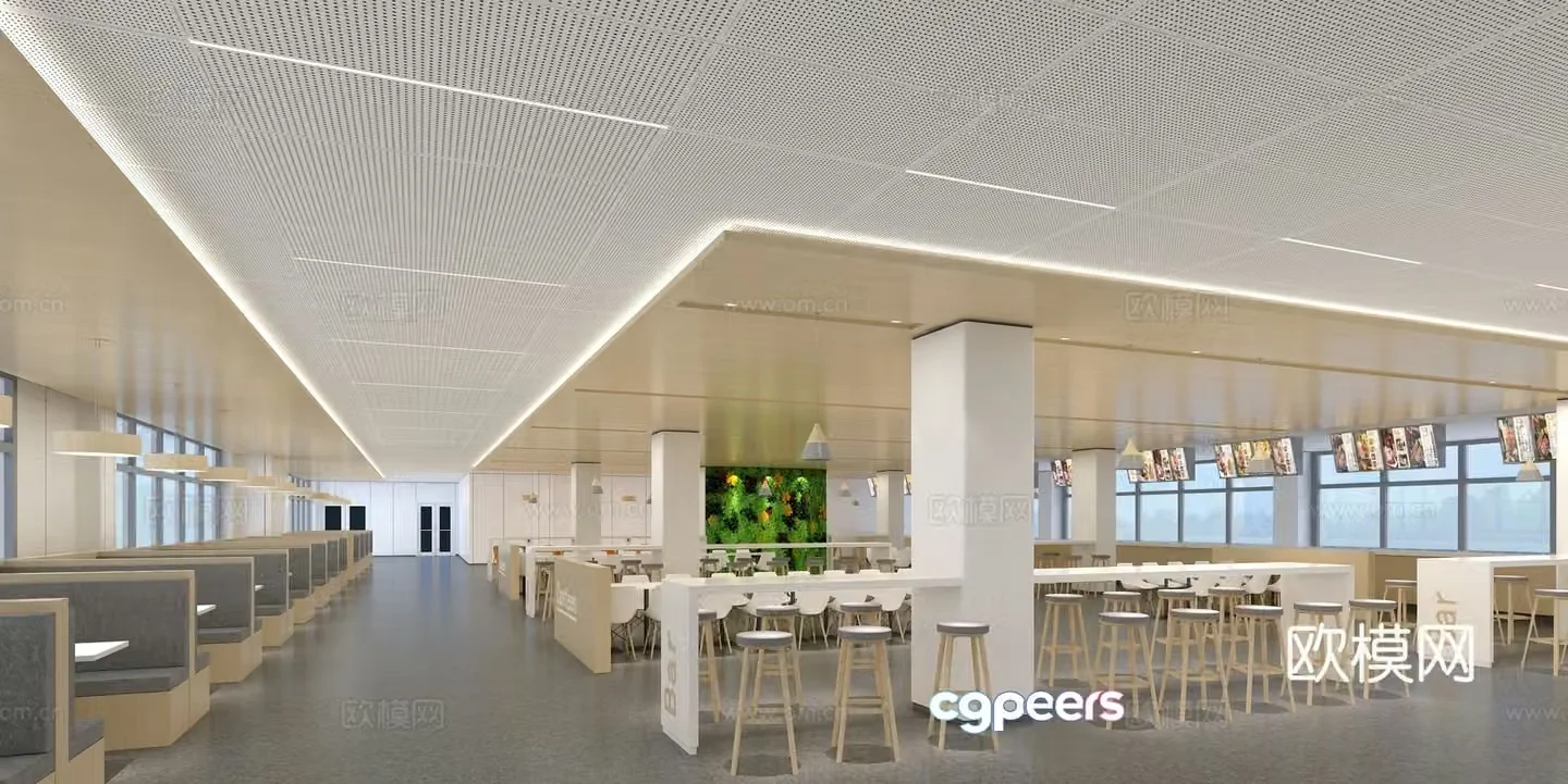 Modern minimalist canteen staff restaurant 3D model