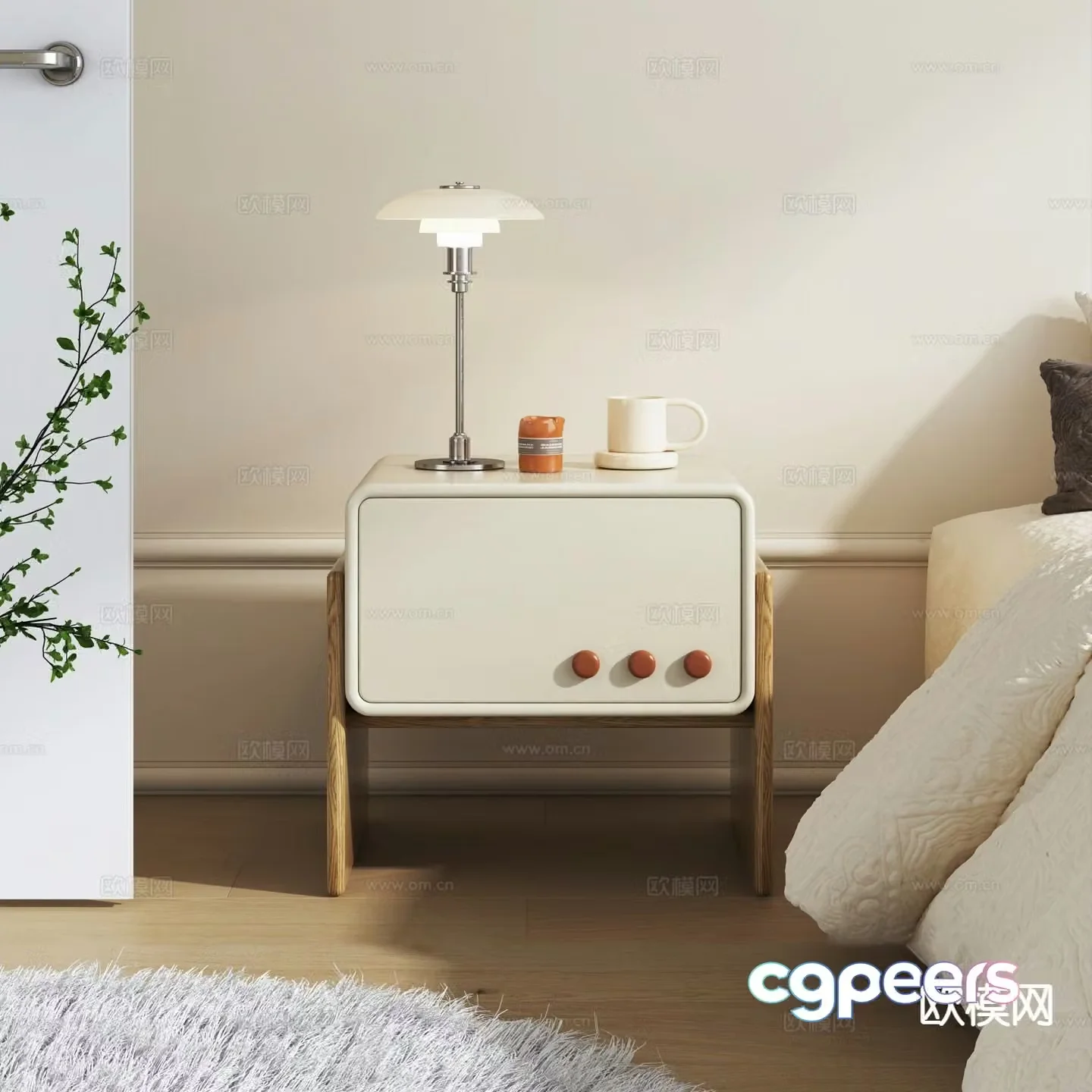 Cream style bedside table 3d model