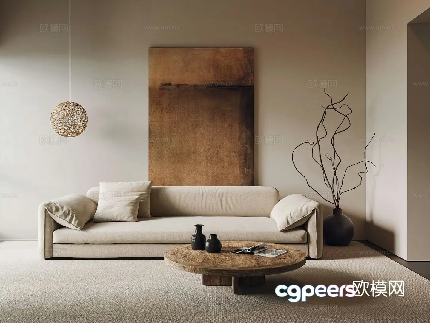 Wabi-sabi style multi-person sofa 3D model