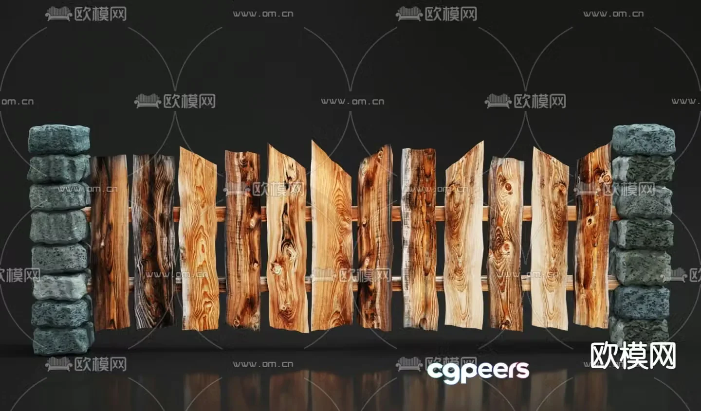 modern fence wooden fence 3d model
