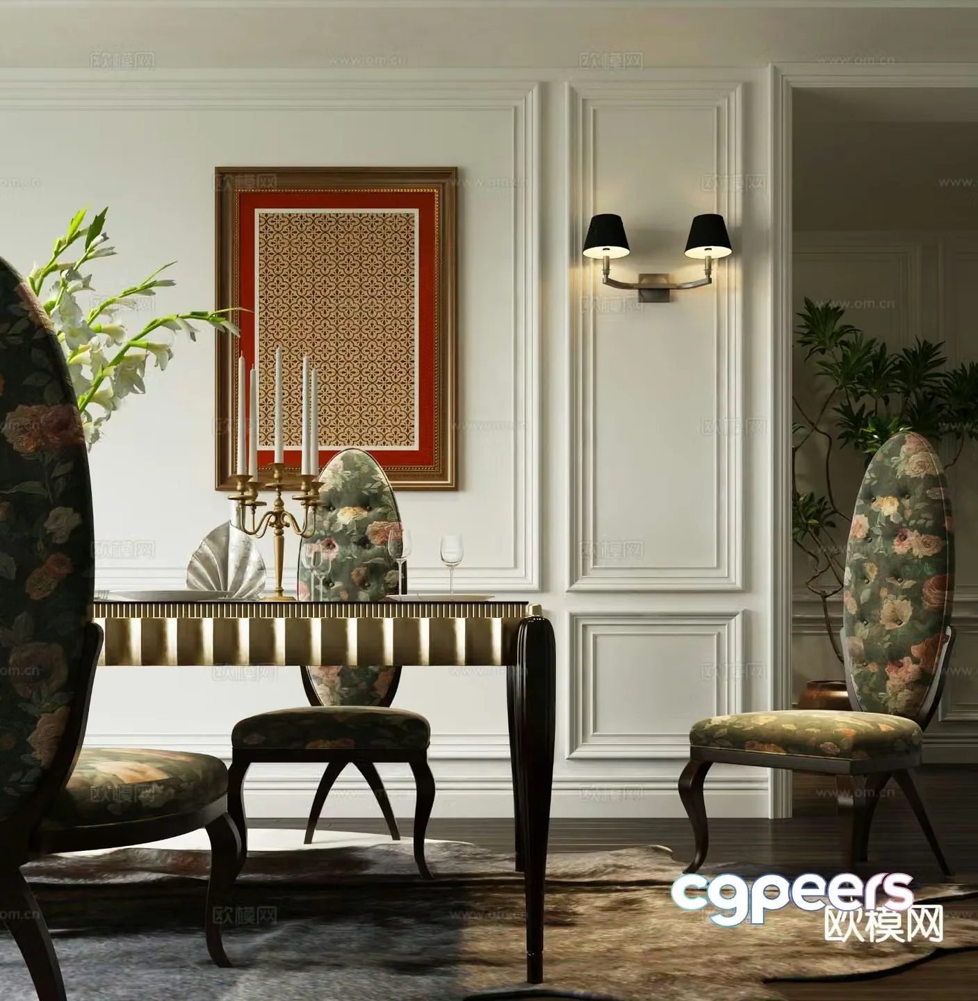 European dining table and chair 3D model