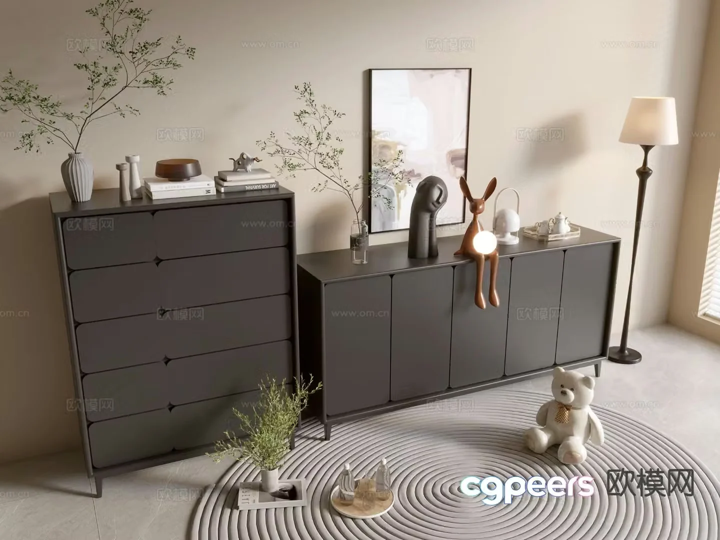 Modern black cabinet entrance cabinet drawer cabinet 3d model