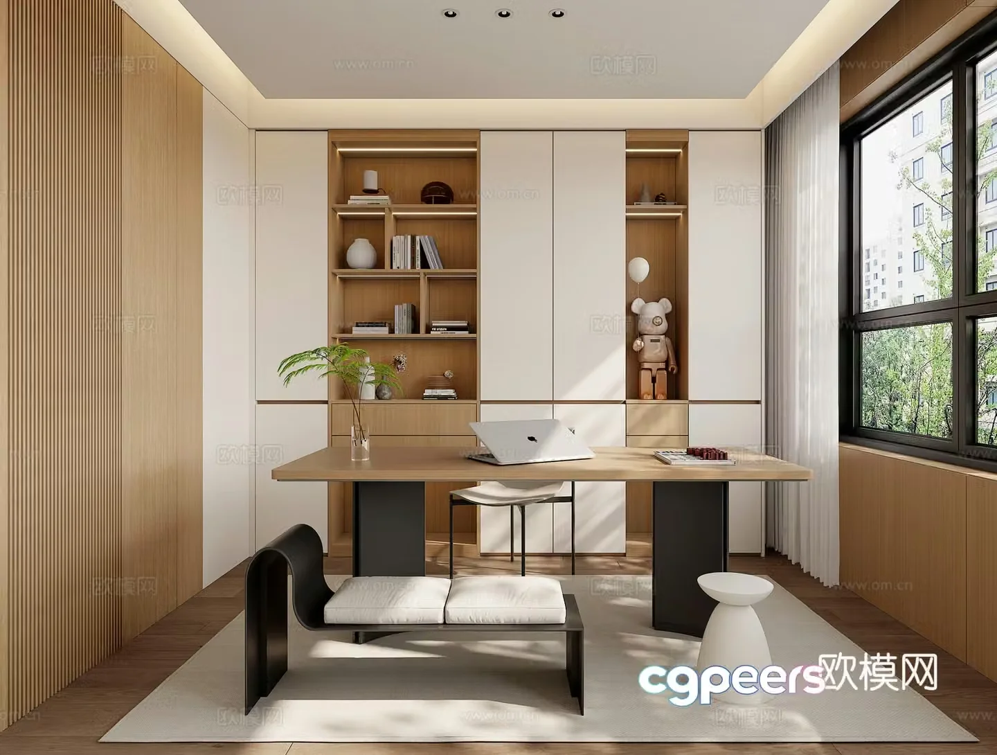 Modern study bookcase desk combination 3D model
