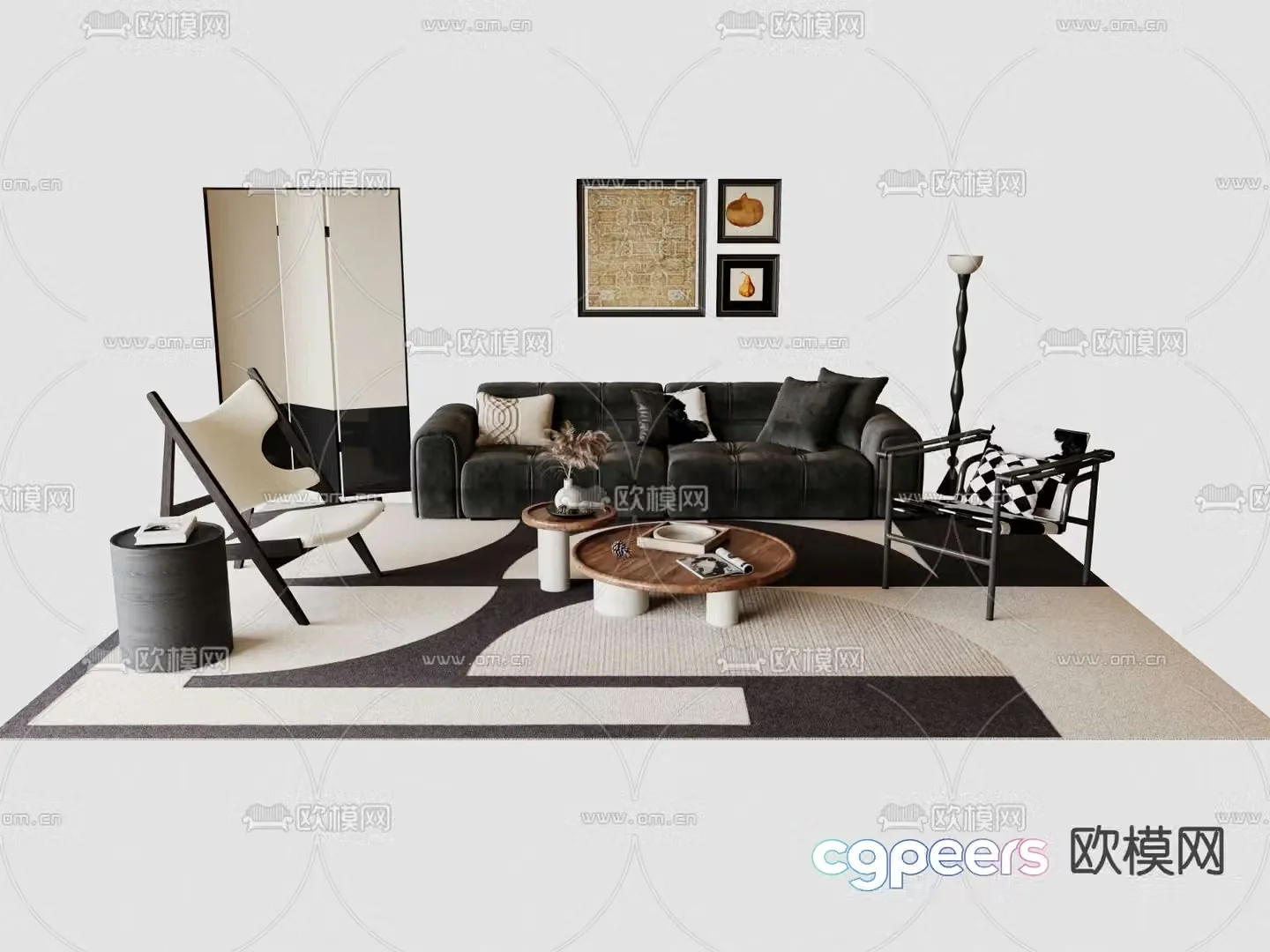 French sectional sofa 3d model