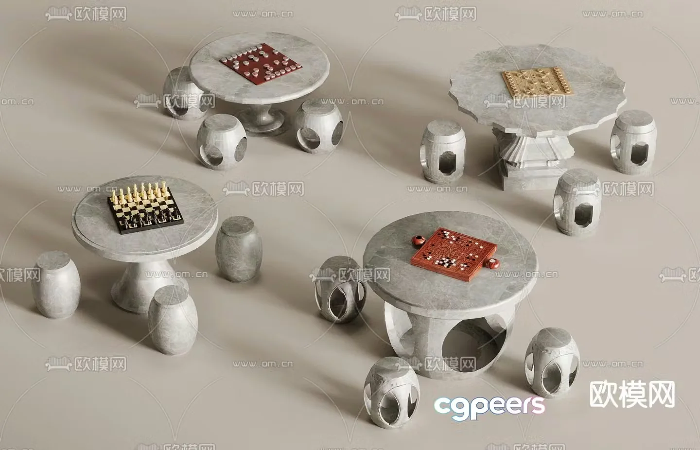 New Chinese style stone table chess table outdoor table and chairs 3d model