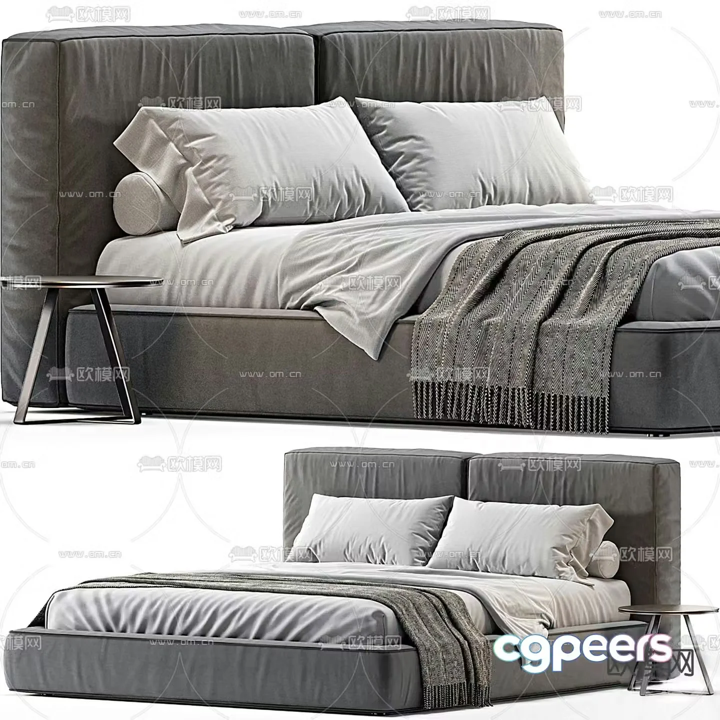 B&B Italia modern gray double bed 3d model