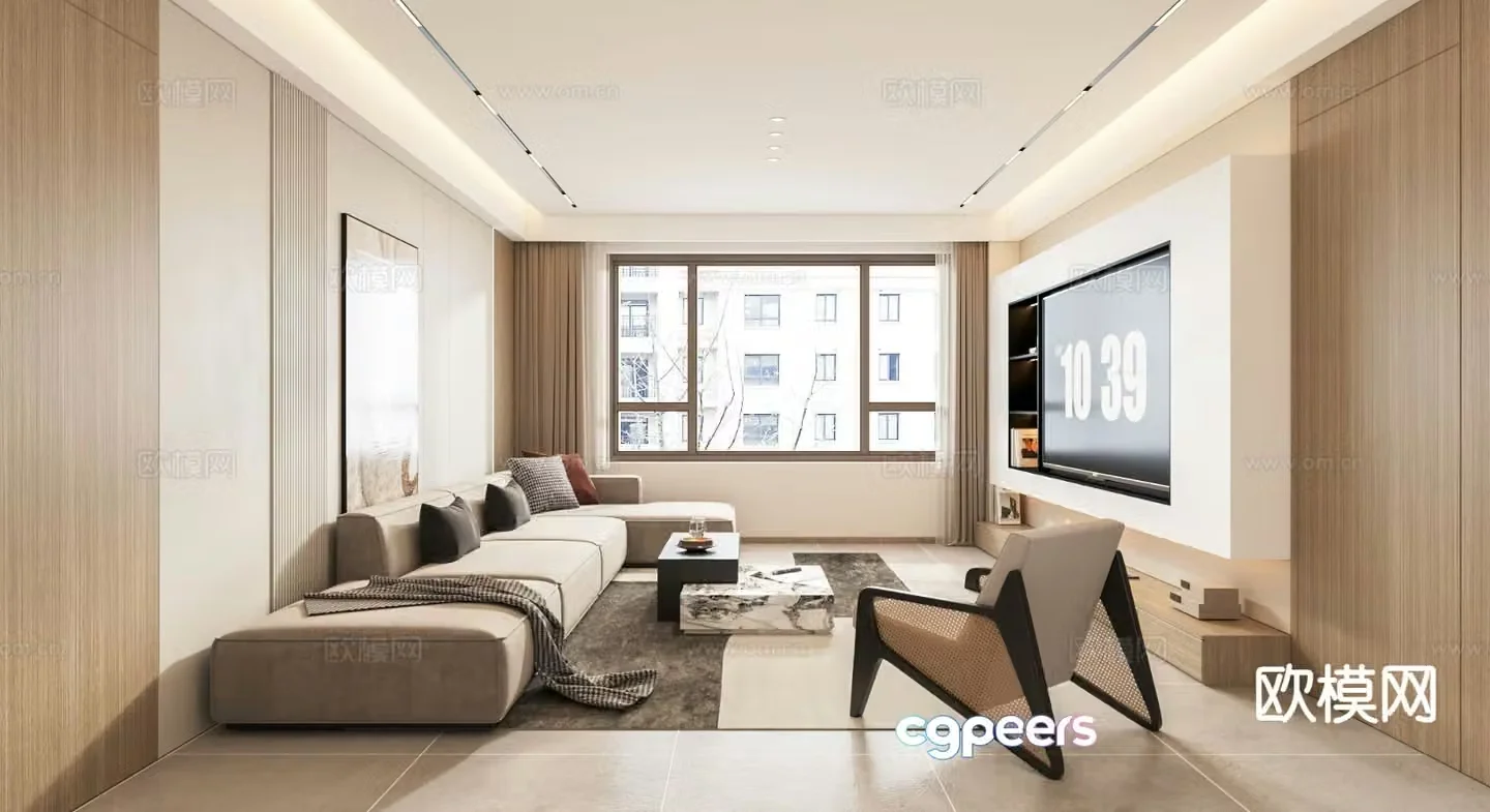 Modern living room open kitchen 3d model