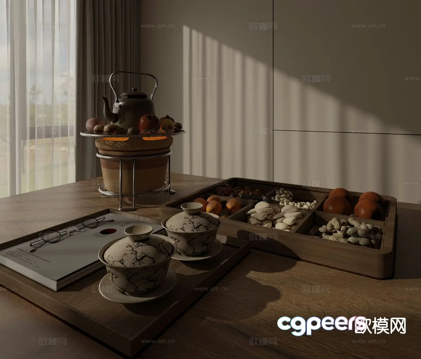 New Chinese tea set tray making tea around the stove 3D model