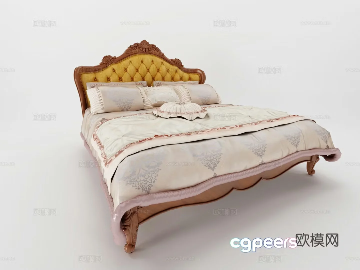 European classical European double bed cabinet side cabinet American 3D model