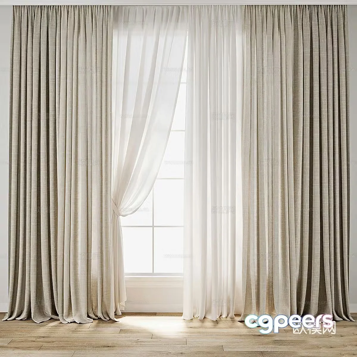 New Chinese style linen curtain 3D model