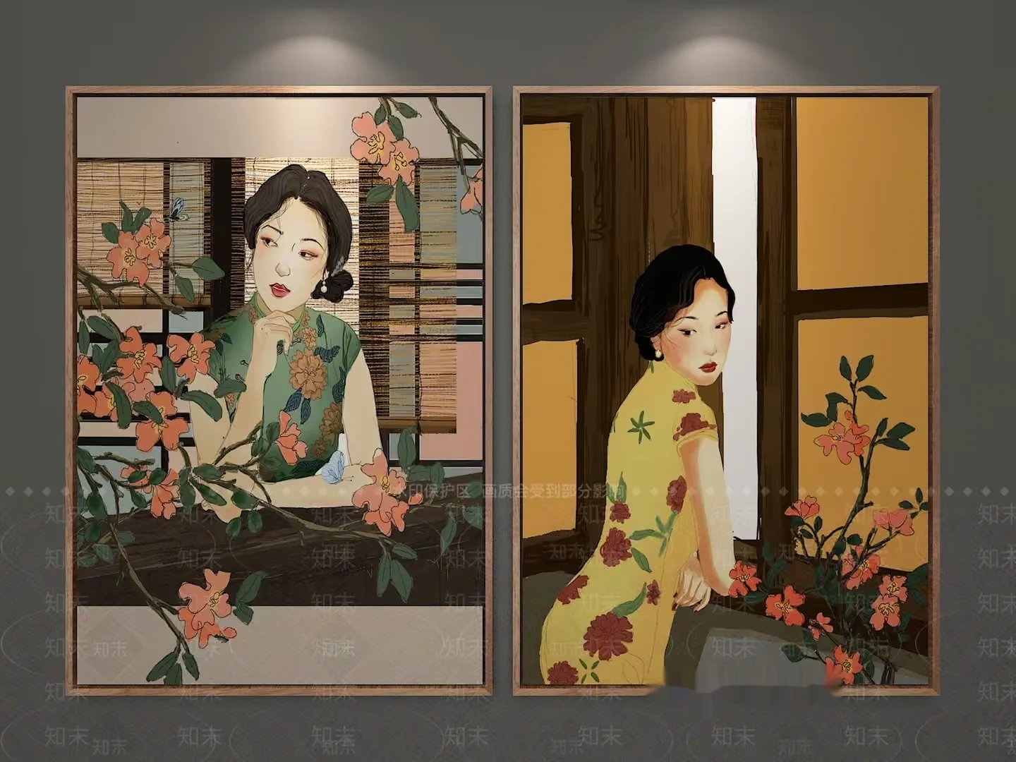 Two Paintings Of Women In Traditional Chinese Attire 3D Model – 23240 – VRAY Render