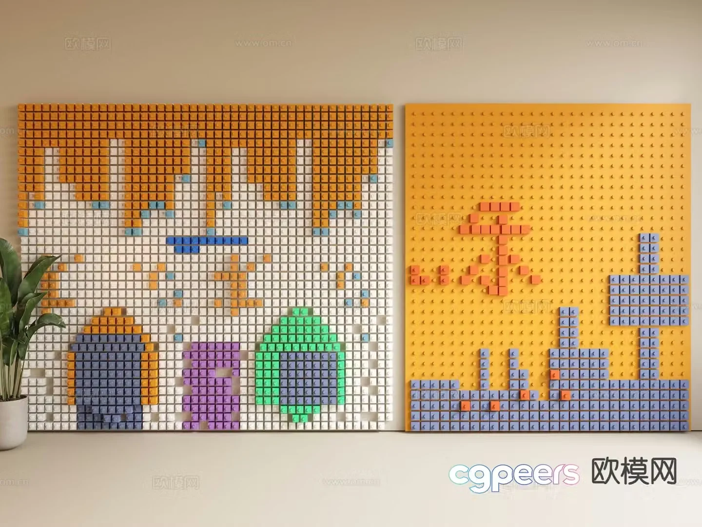 Lego building block toy wall assembled building block wall 3D model