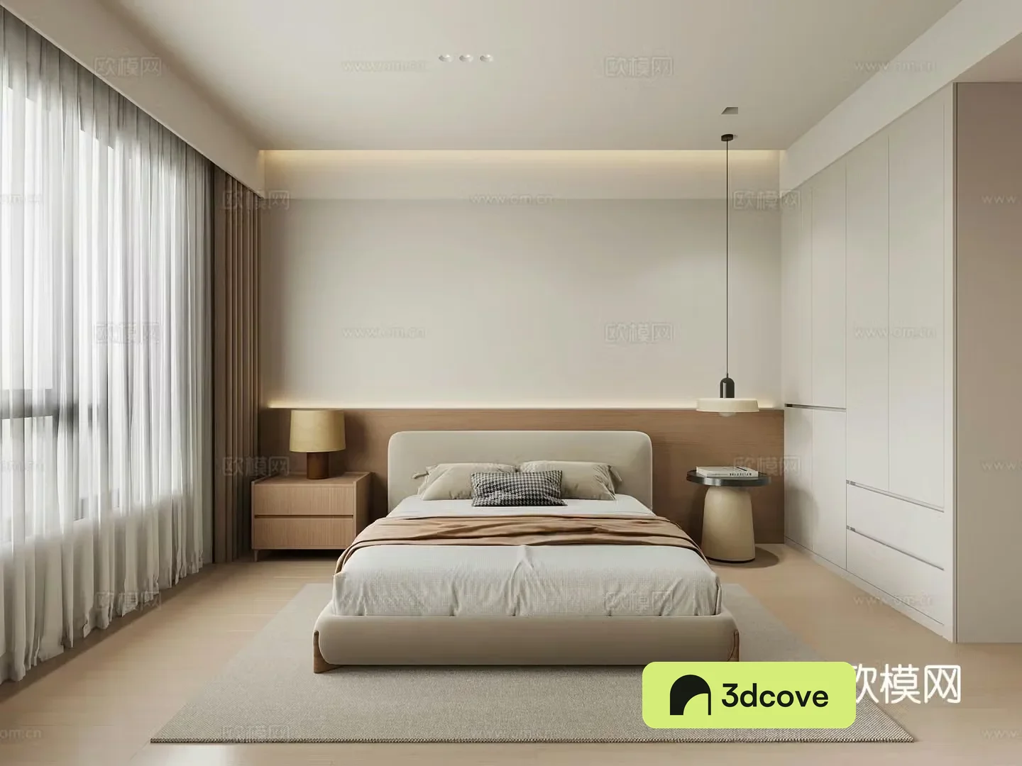 Modern minimalist bedroom wardrobe double bed