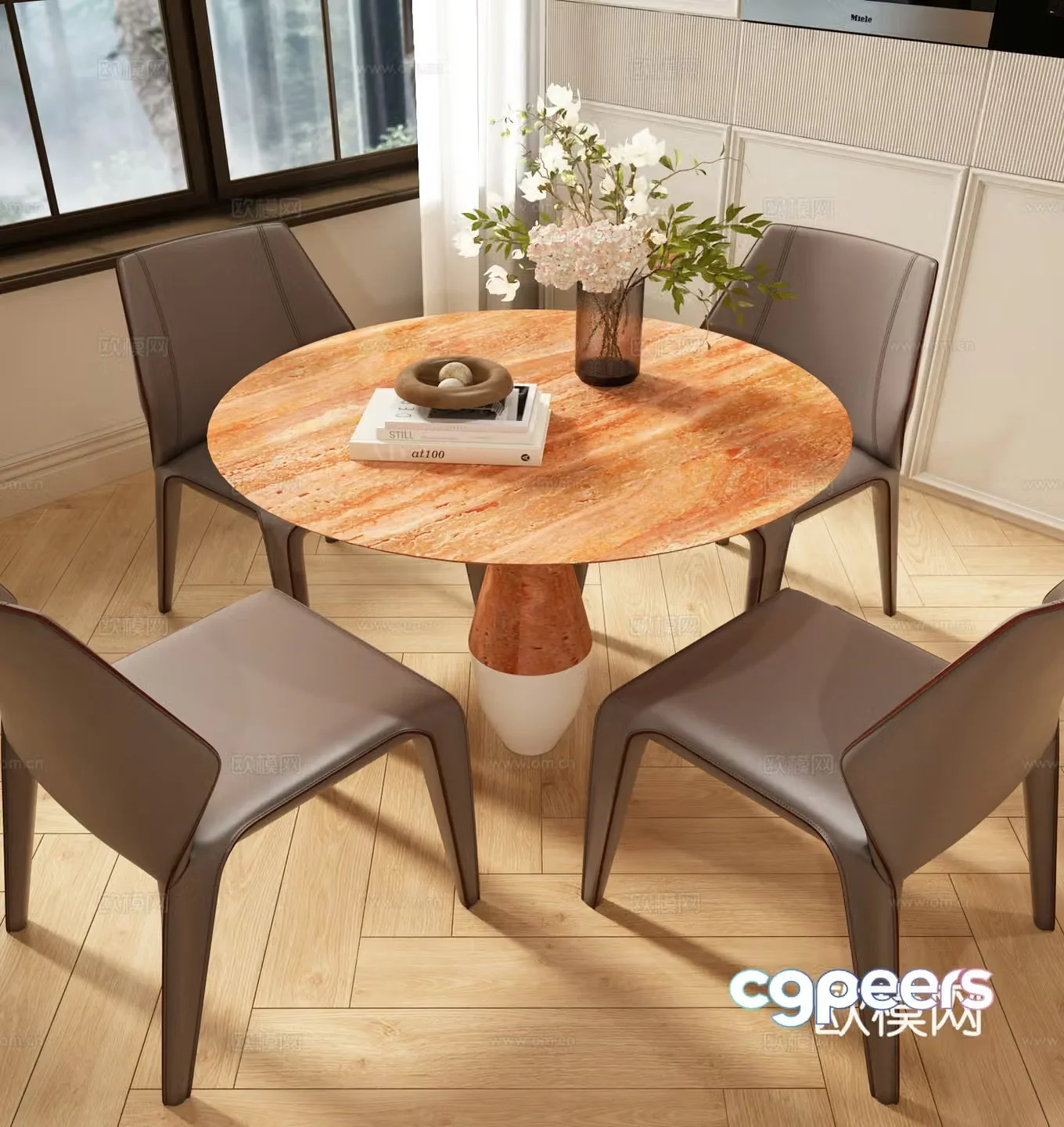 Modern Italian dining table and chair combination Italian dining table and chairs Modern round dining table and chair 3D model