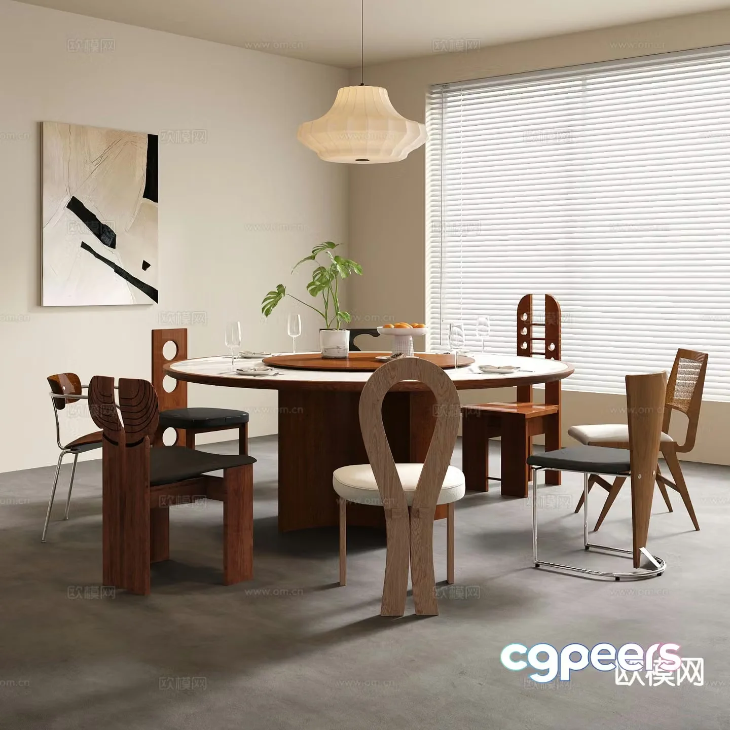 Medieval style dining table and chairs round dining table 3D model