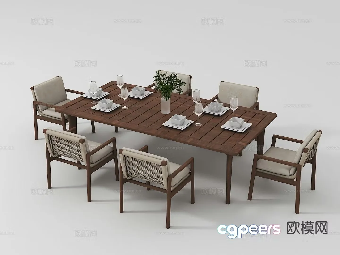 Wabi-sabi dining table and chairs strip dining table 3d model