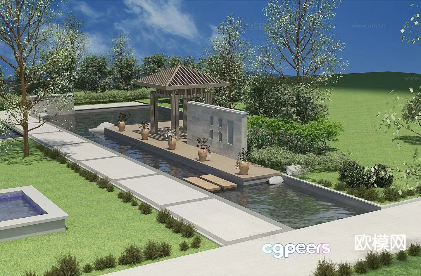 New Chinese style park landscape 3D model