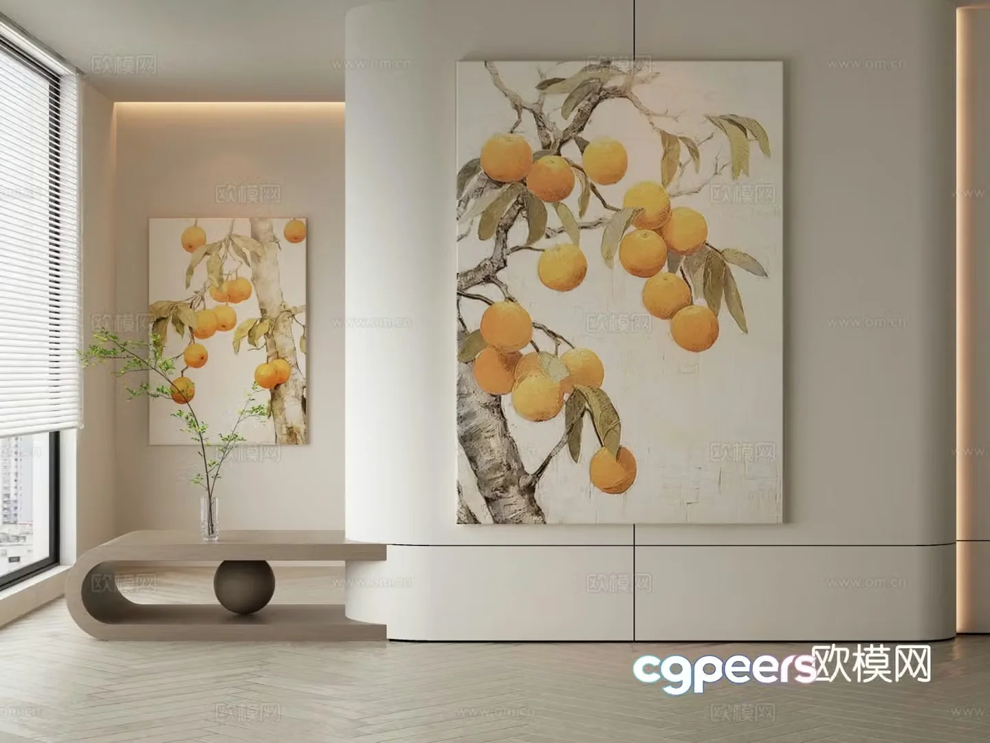 Oil painting decorative painting persimmon tree hanging painting 3d model