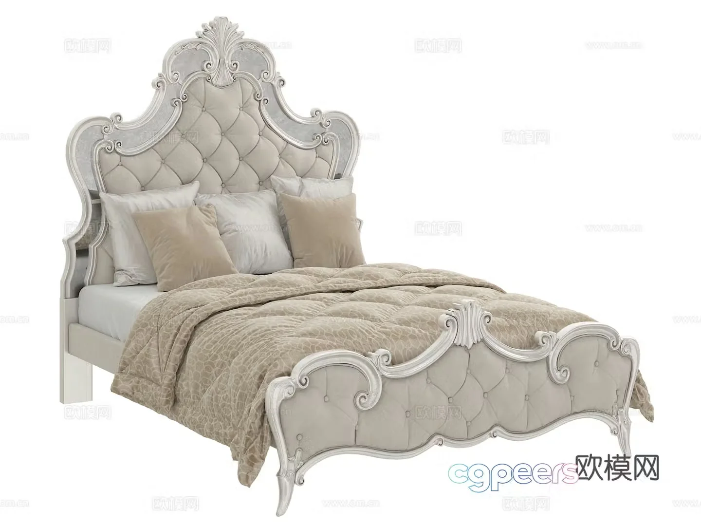 European double bed 3D model
