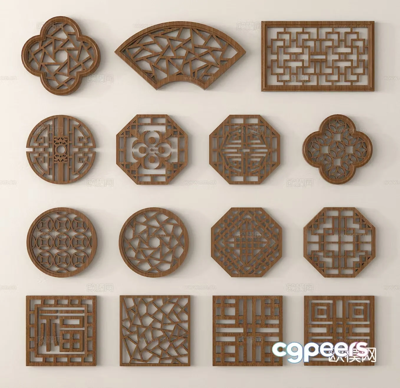 New Chinese style flower window hollow window carved window carved window antique window 3D model