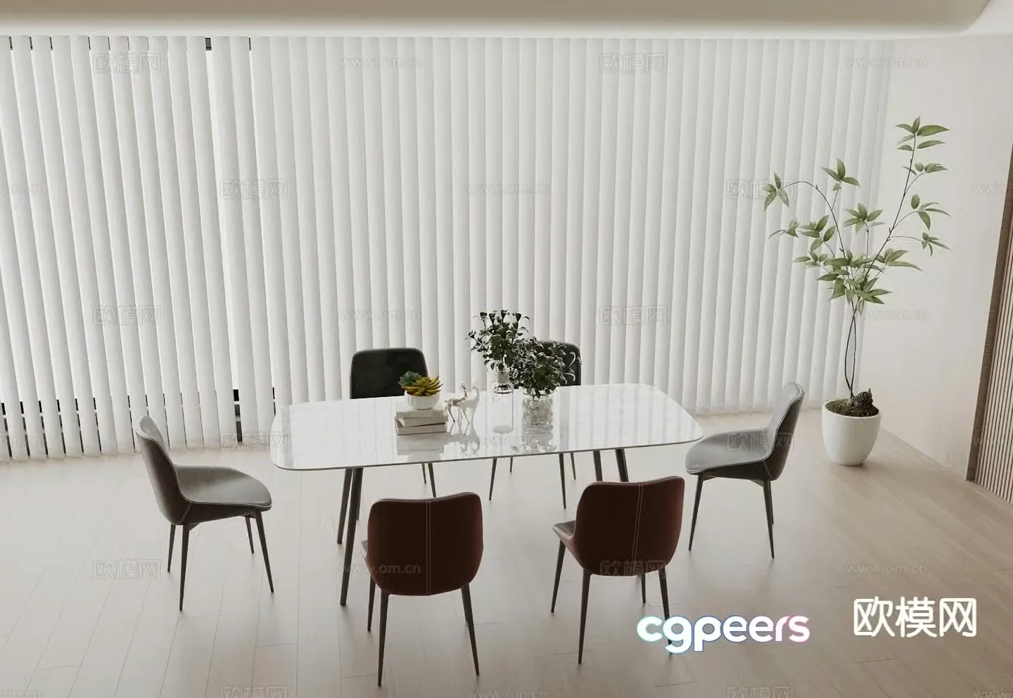 Modern dining table and chairs 3d model