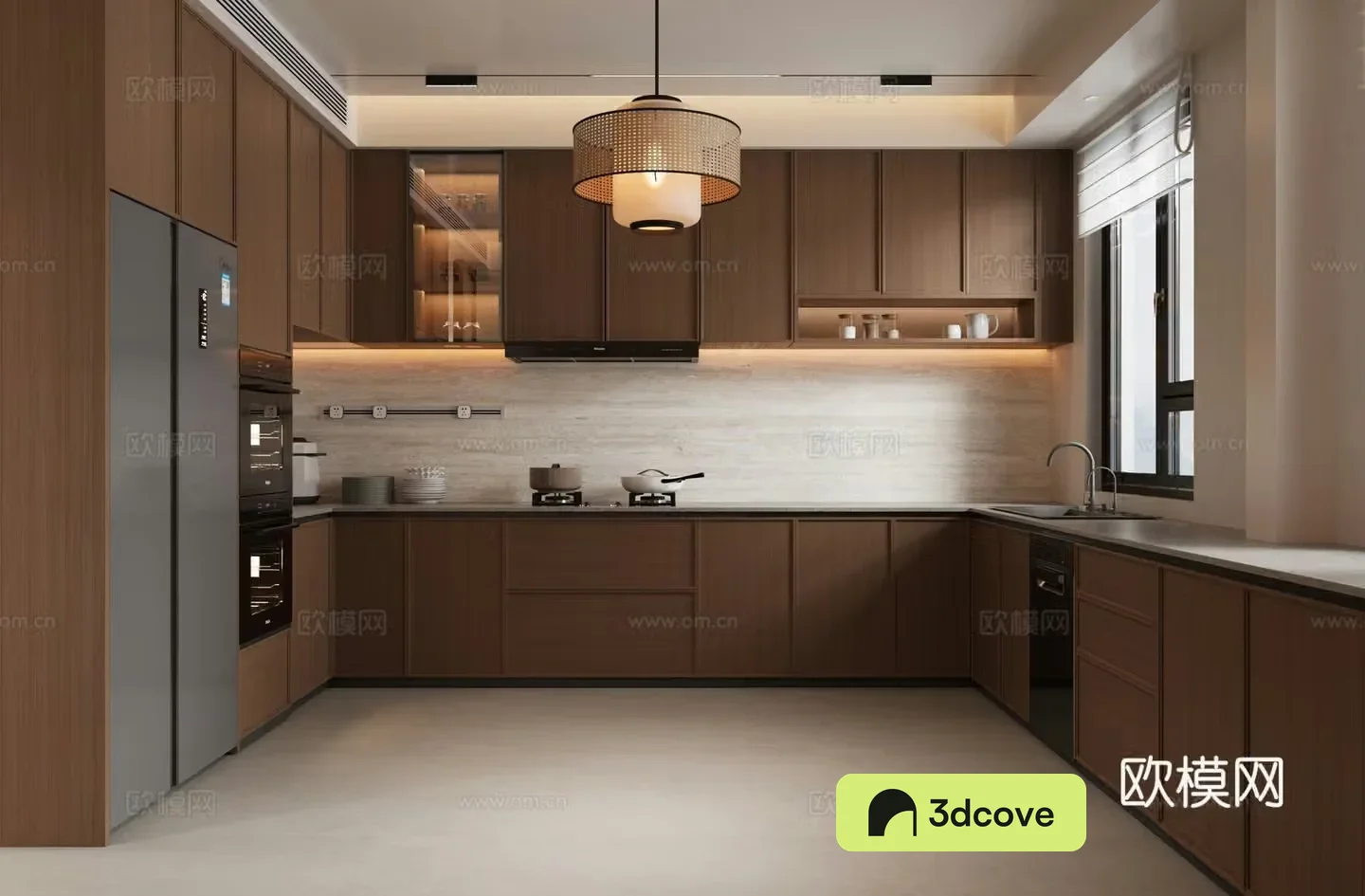 Middle style enclosed kitchen 3d model