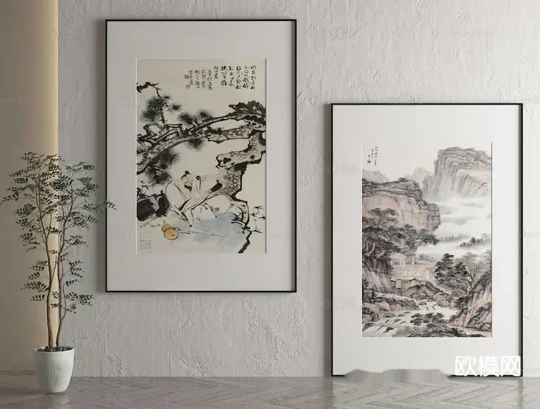 Two Framed Paintings Of Chinese Landscapes 3D Model – 13948 – VRAY Render