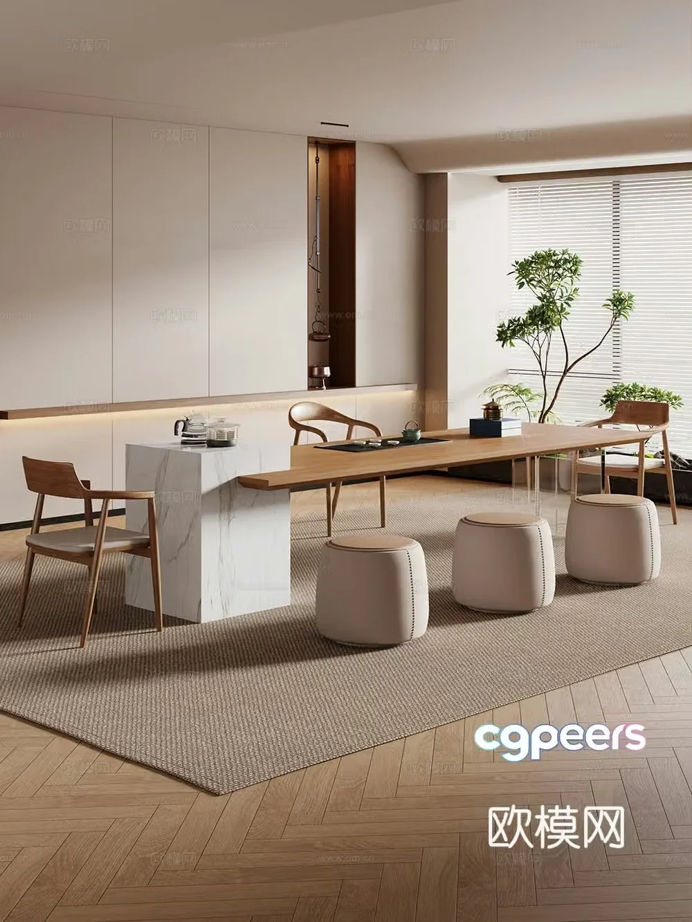 Creamy large plate table tea table and chair combination tea table tea table tea room tea table balcony tea table 3D model