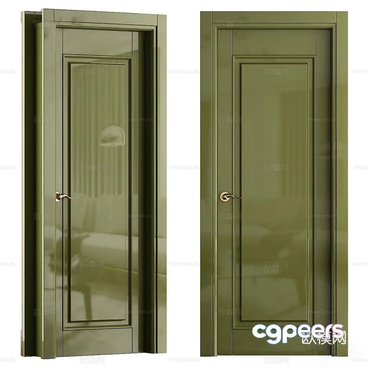 Modern painted swing door Green door Single door 3D model