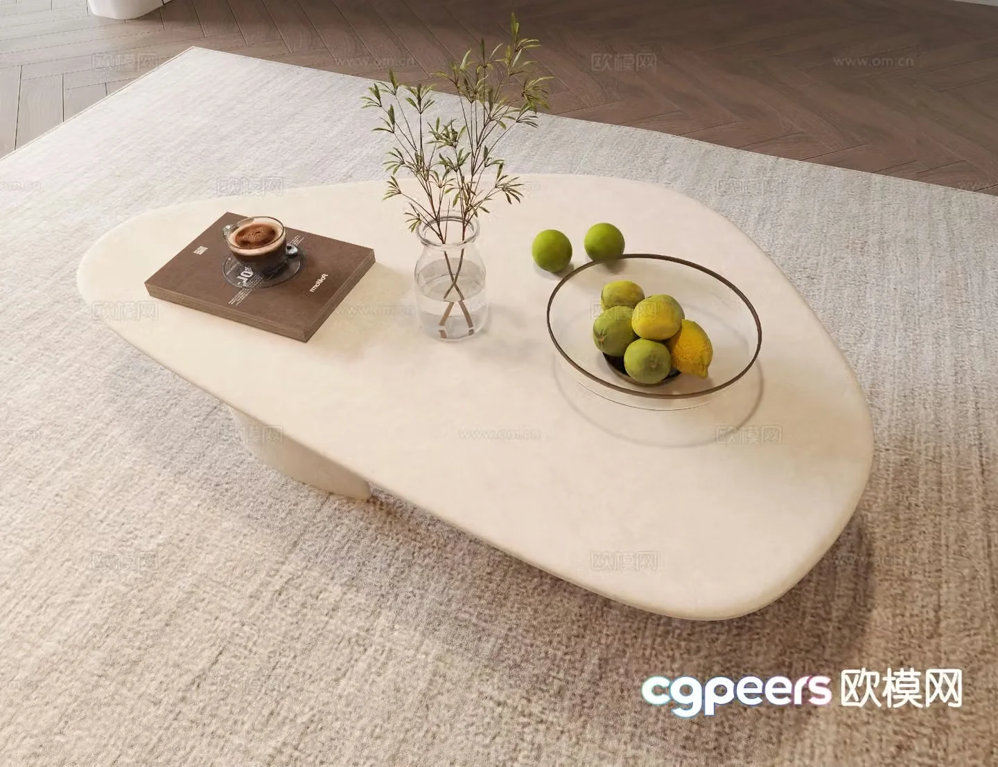 Cream style coffee table special shaped coffee table 3d model